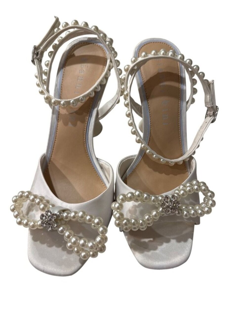 Gianni Bini Pearl-Embellished Satin Wedding Heels Size 9M